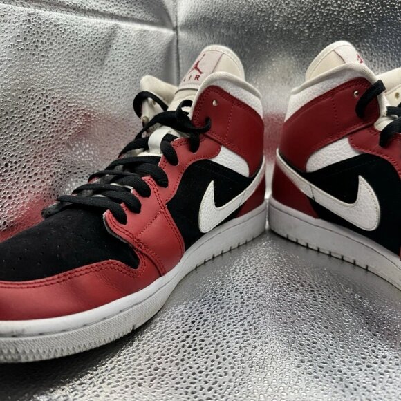 RARE 🚀 Size 12 - Air Jordan‎ 1 Mid Gym Red White Black Bred Women BQ6472 601 - Picture 5 of 11
